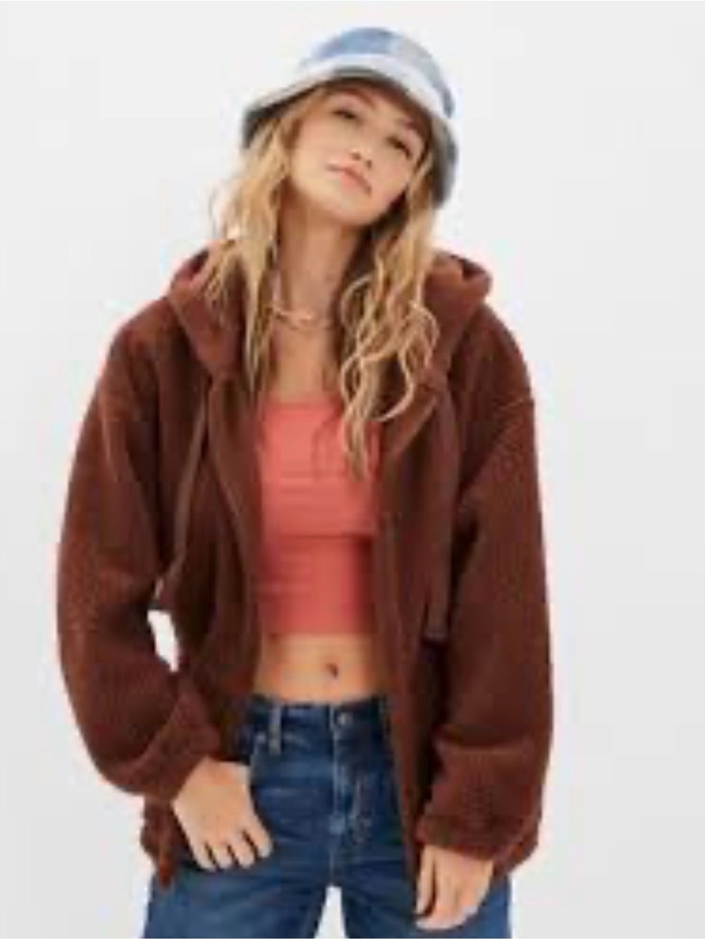 American Eagle Outfitters Brown Hooded Teddy Jacket